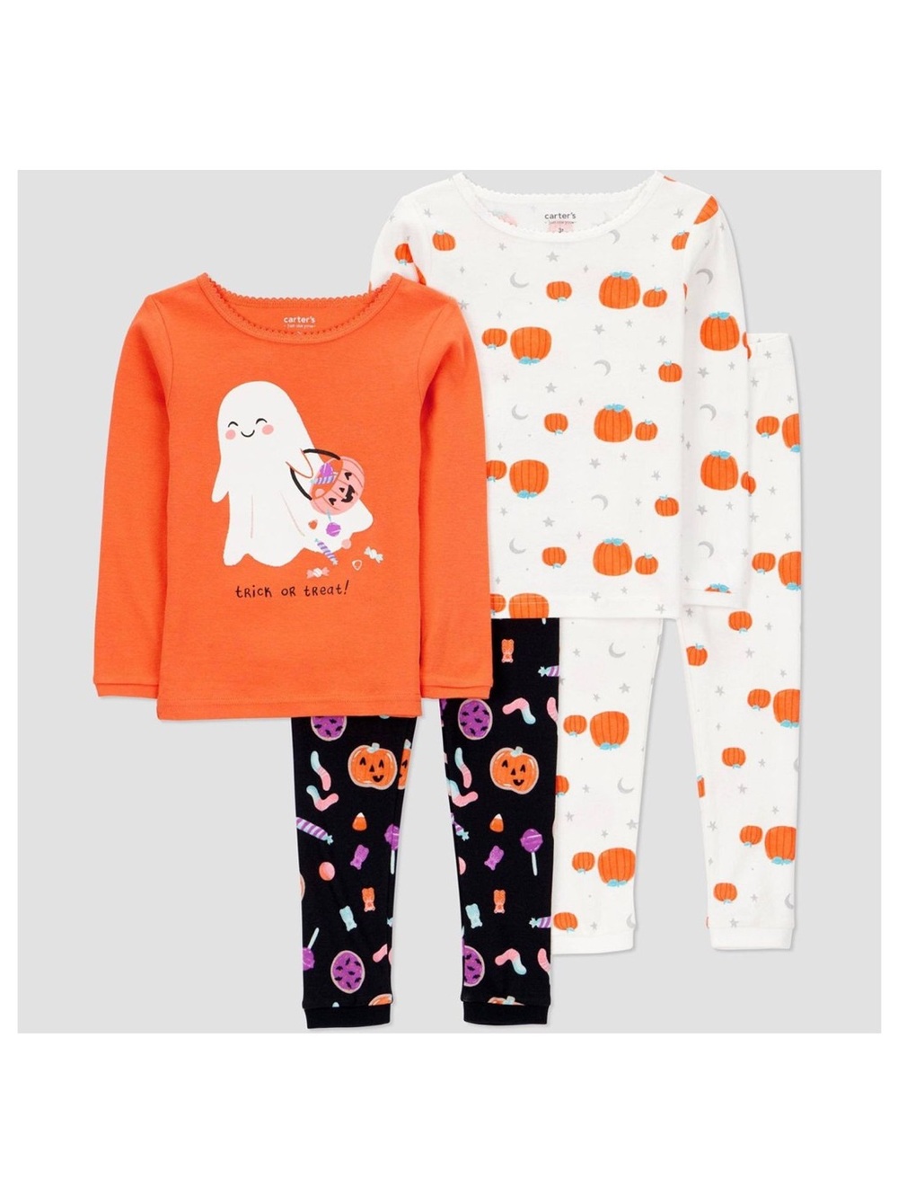 Carter's Orange, White & Black Halloween 4-Piece Pajama Set